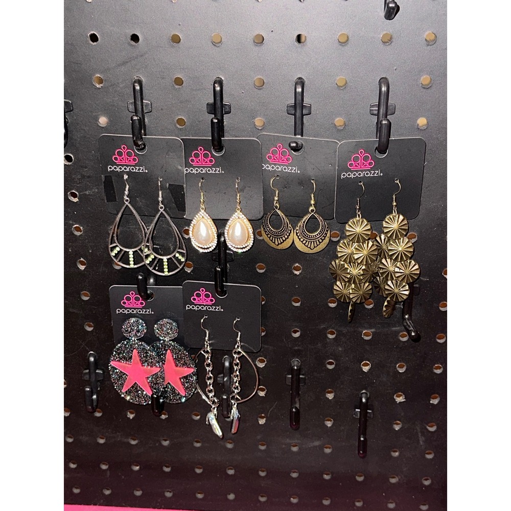 Paparazzi Earrings Lot of 6 Pairs Dangle Hoop Pearl Star Glitter Fashion Jewelry
